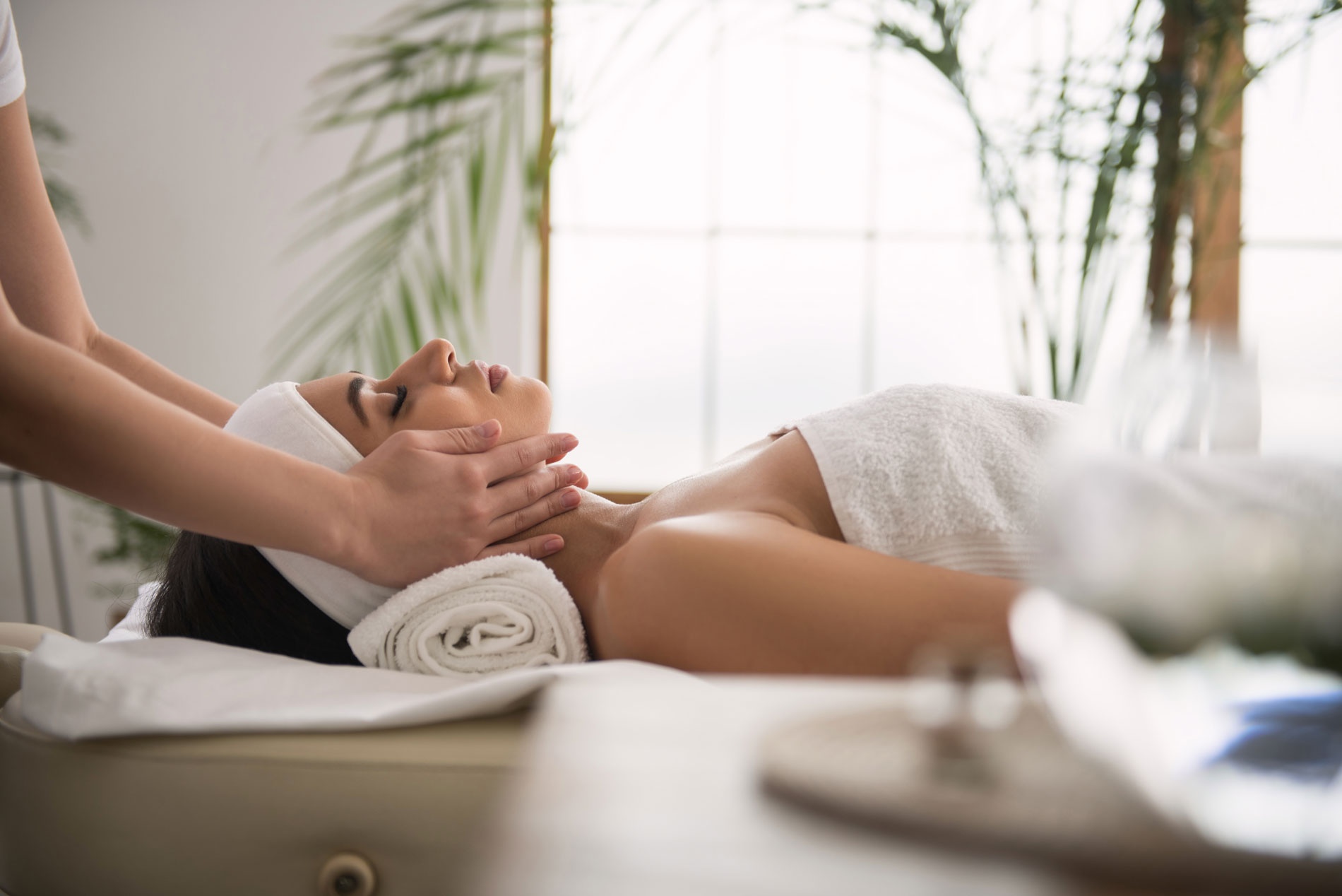 Relaxing head massage for two at a serene hotel spa.