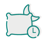 un icono de una almohada con una luna y un reloj .