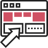 un icono de una computadora con cuadrados rojos y una flecha apuntando hacia arriba .