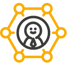 um ícone de pixel art com um círculo e chaves em um fundo preto