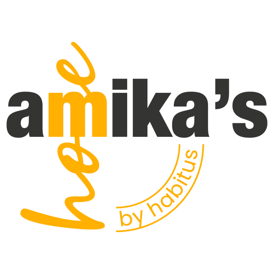 um logotipo amarelo e preto para a empresa amika 's