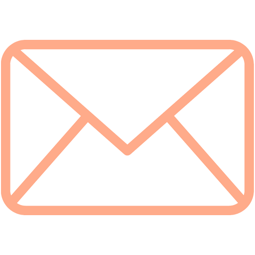 Un icono de sobre delineado en color melocotón sobre un fondo negro.