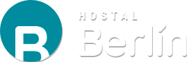 a blue and white logo for hostal berlin