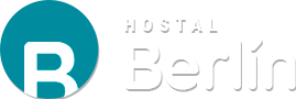 un logotipo azul y blanco para hostal berlin