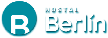 a blue and white logo for hostal berlin