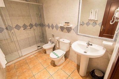 a bathroom with a toilet a bidet and a sink