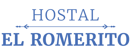 un logotipo azul y blanco para hostal el romerito