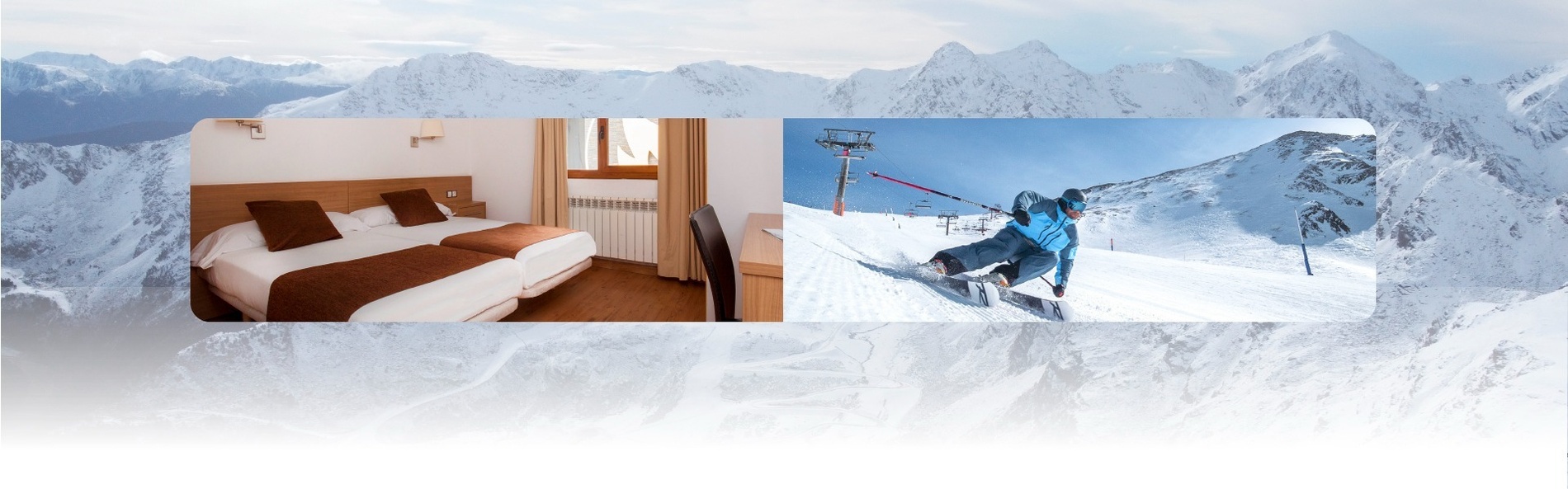 a picture of a hotel room and a picture of a person skiing