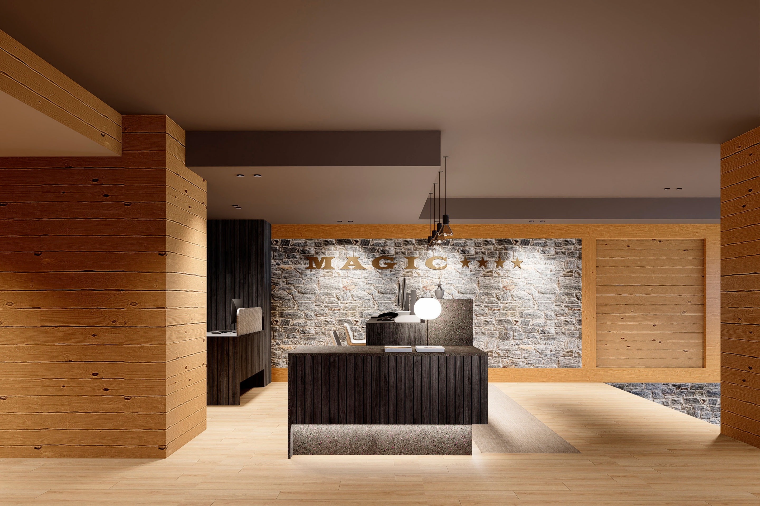 a reception area for the magic city hotel