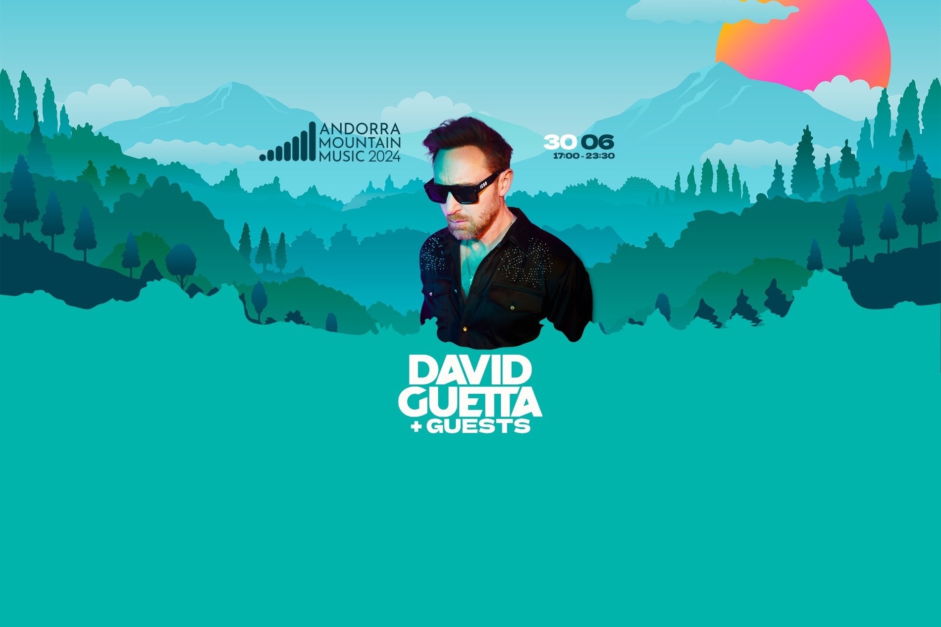 une affiche pour andorra mountain music 2024 avec david guetta