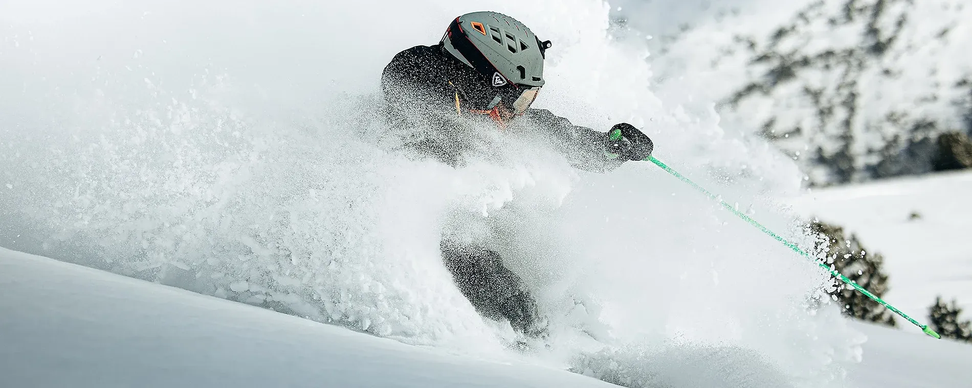 Skiing in Andorra | Nexta: Skier carving powder snow in the mountains.