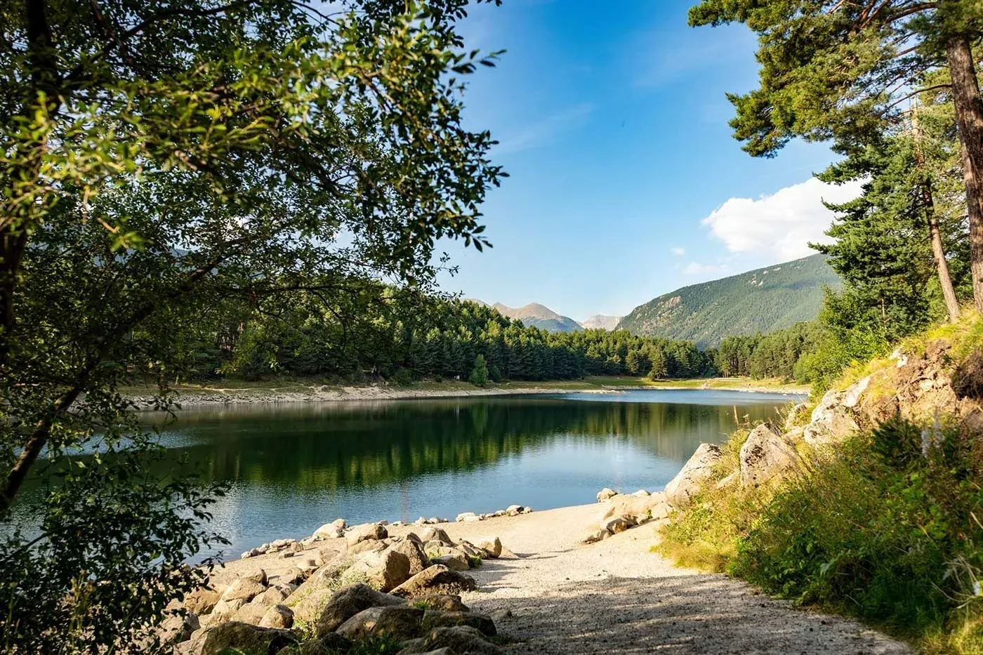 Lac paisible bordé de forêts et montagnes, idéal pour les séjours NEXTA: Corporativa.