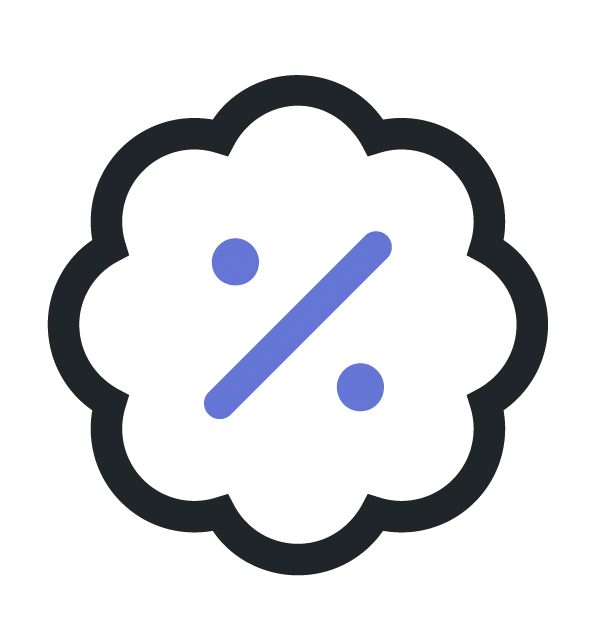 un icono de porcentaje azul en una nube negra