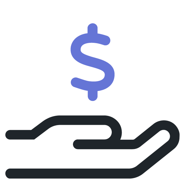 un icono de una mano con un signo de dólar encima