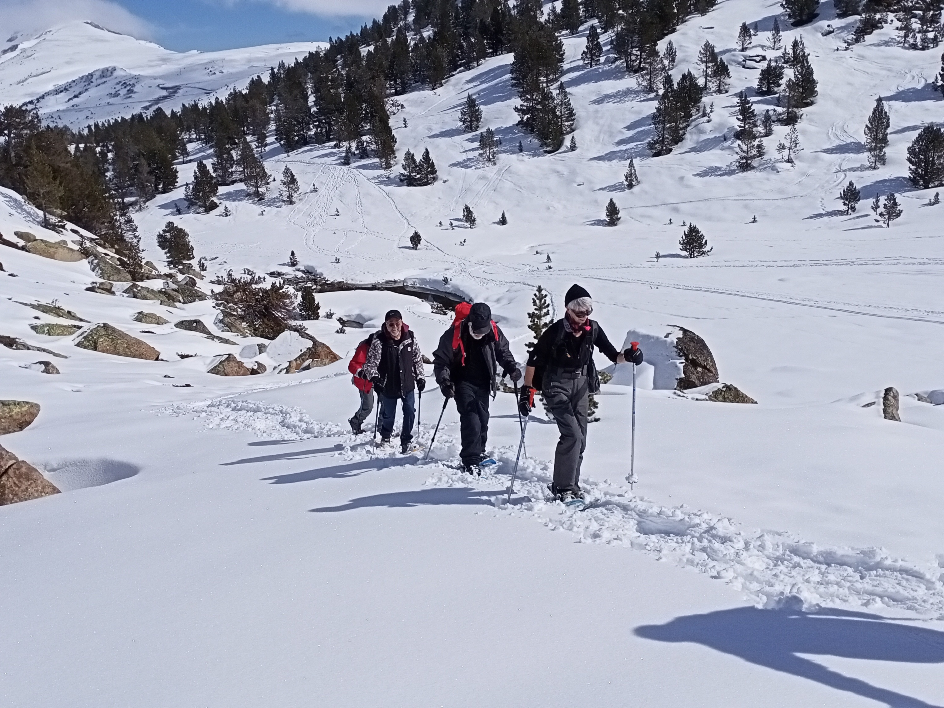 un groupe de personnes marchant dans la neige