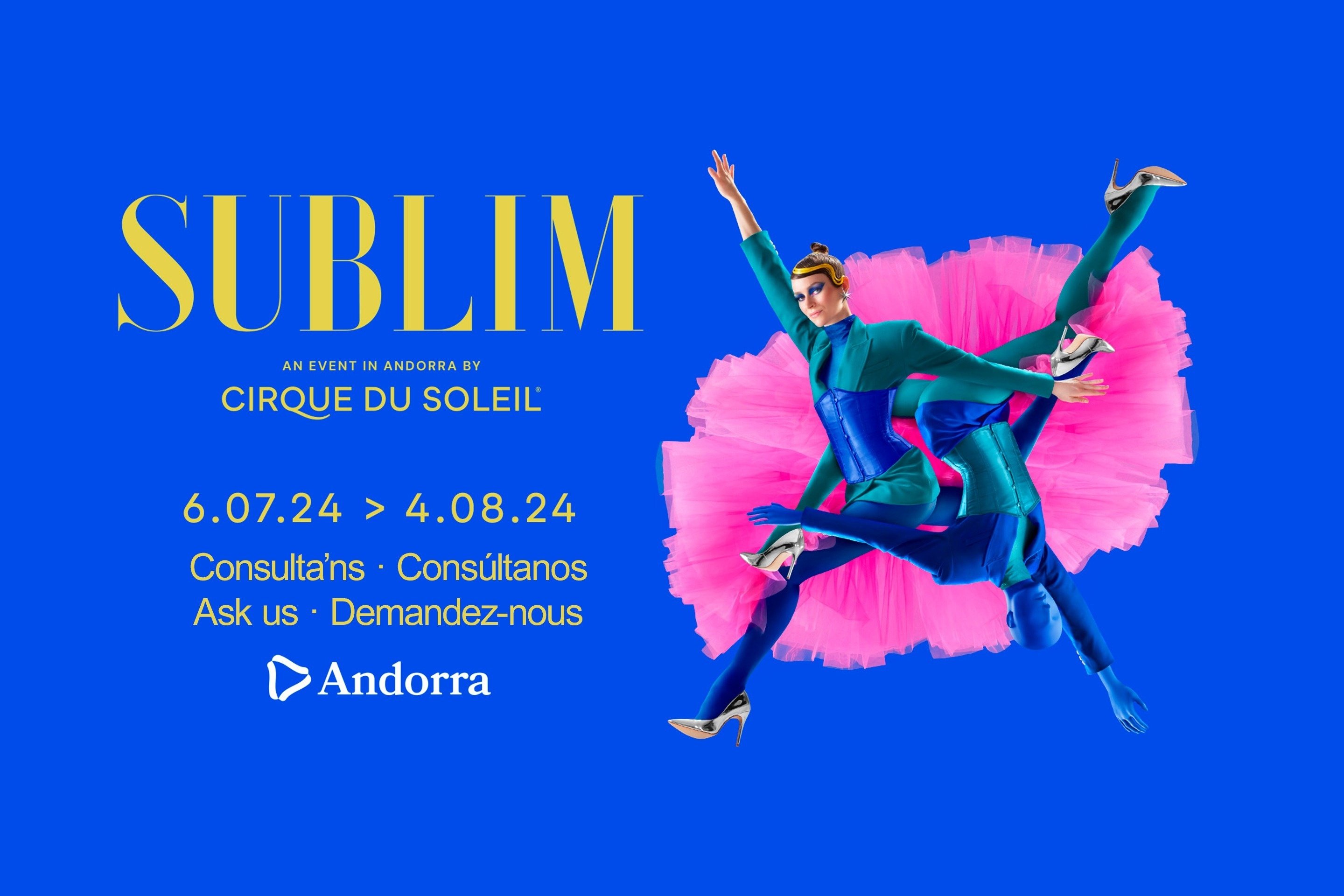 un cartel azul con dos bailarinas y la palabra sublim