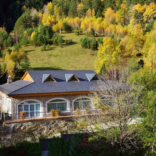 a house sits in the middle of a forest