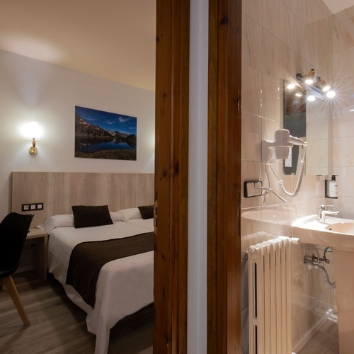 une chambre d' hôtel avec un lit et un lavabo