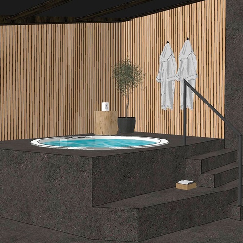 un dibuix d' un bany amb escales i un jacuzzi