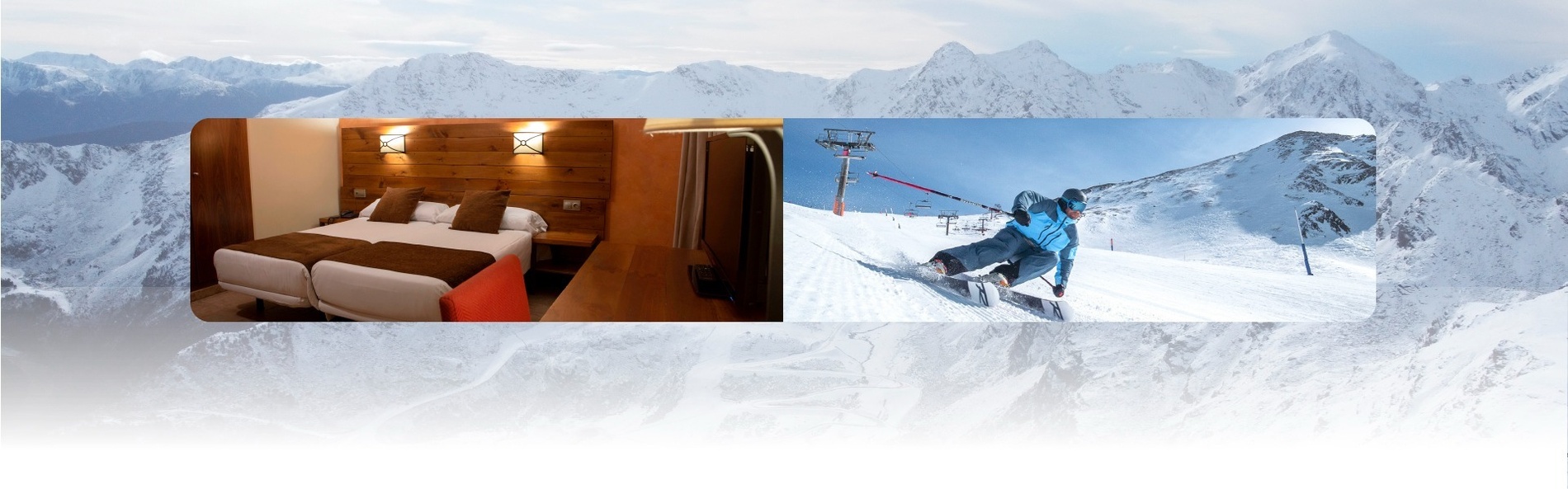 a picture of a hotel room and a picture of a person skiing