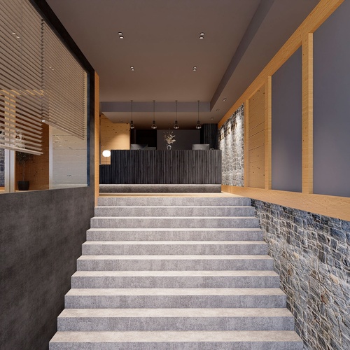 escales que s'enfoncen en un corredor de l' hotel