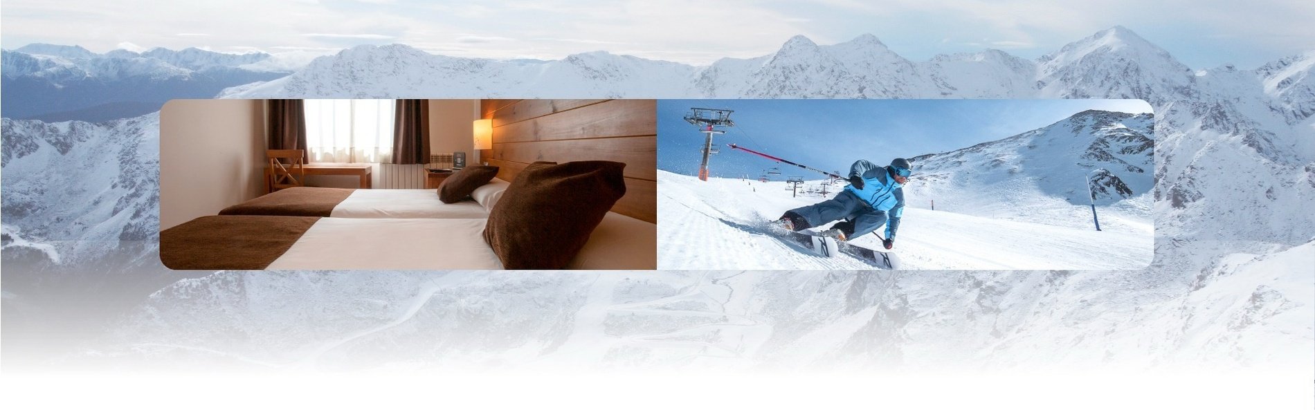 a picture of a hotel room and a picture of a person skiing