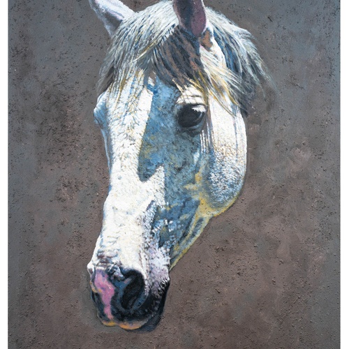 Un affollato gruppo di figure in abiti tradizionali è ritratto in un paesaggio costiero, con alcuni che trasportano frutta e altri che riposano.