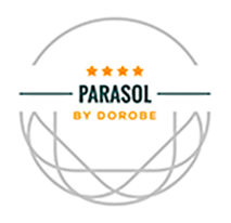 the logo for parasol by dorobe is a circle with a globe in the middle .