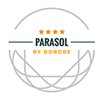 el logotipo de parasol por dorobe está en un círculo .