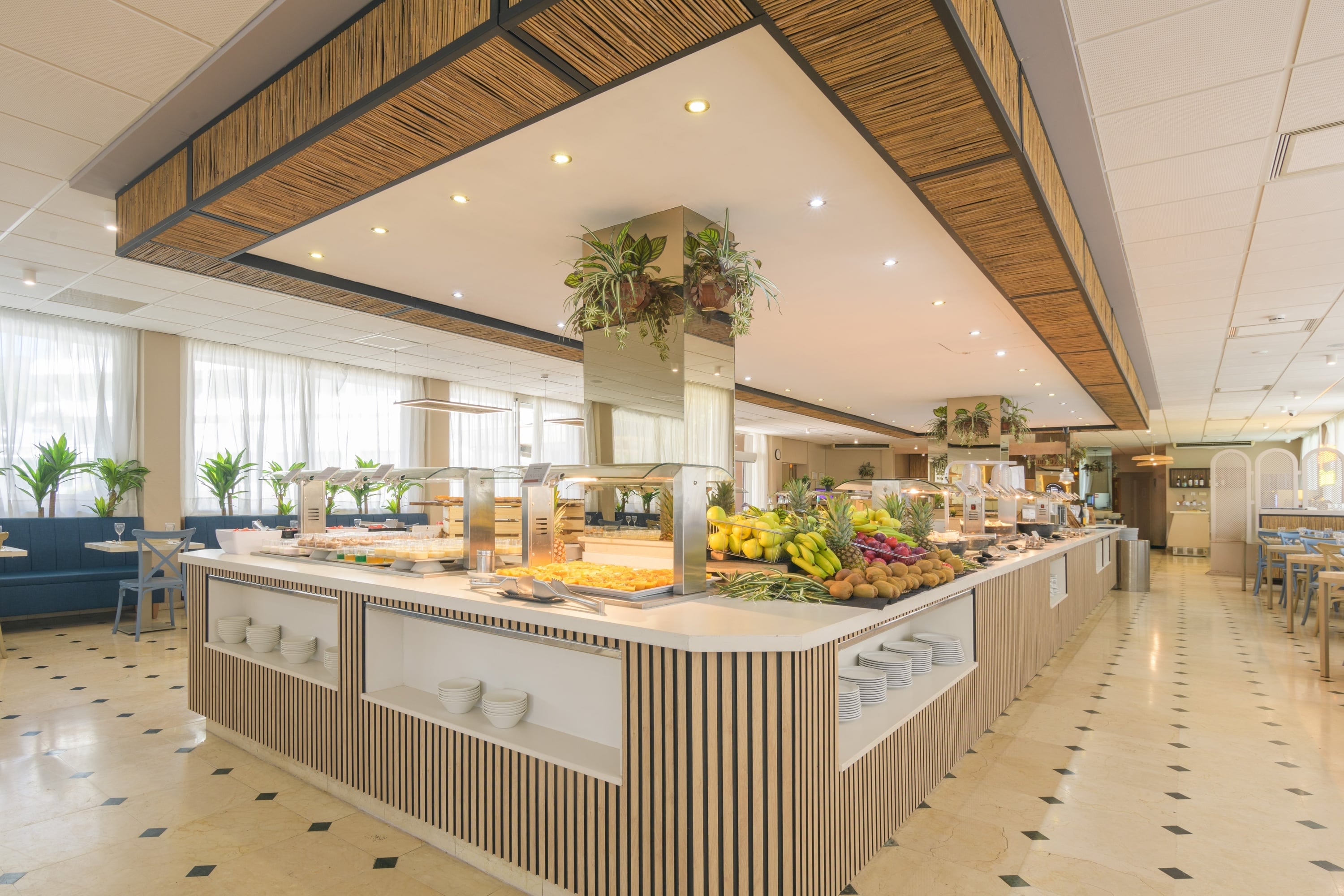 a restaurant with a sign that says ' mediterranean ' on it