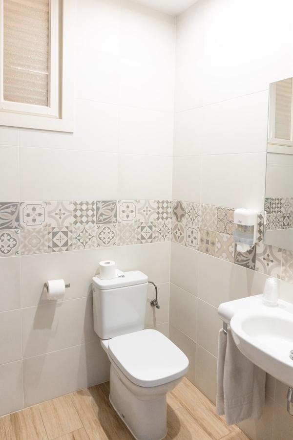 a bathroom with a toilet a sink and a mirror