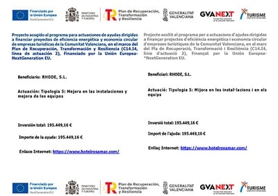 Hotel Rosamar: Subvención para mejora de instalaciones y equipos en Benidorm.