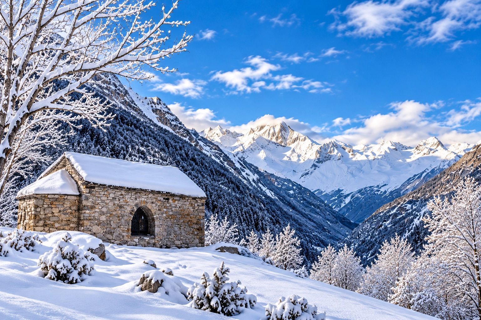 SNO: Hotel Vall de Boi, río cristalino y puente de madera