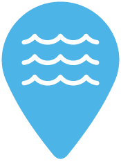 un puntatore giallo con un delfino e una freccia su di esso