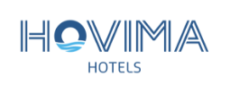 a blue and white logo for hovimia hotels