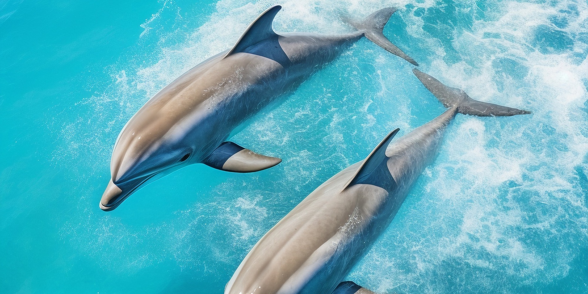 due delfini nuotano insieme nell'oceano