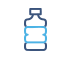 a blue and white icon of a bottle on a white background