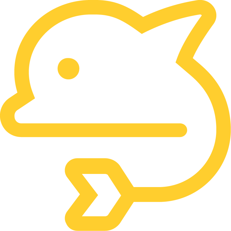 un icono amarillo de un delfín sobre un fondo blanco