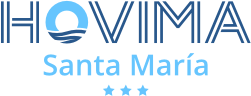 het logo voor hovimia hotels is blauw en wit