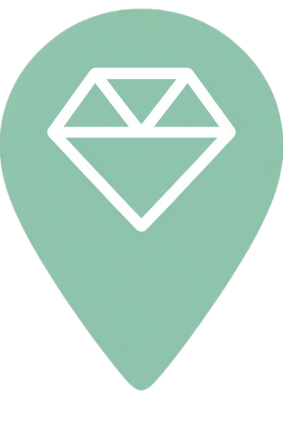 un pin azul con un sol y olas en él