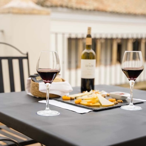 Romantic wine and cheese tasting on a terrace in the Juderia: Cordoba.