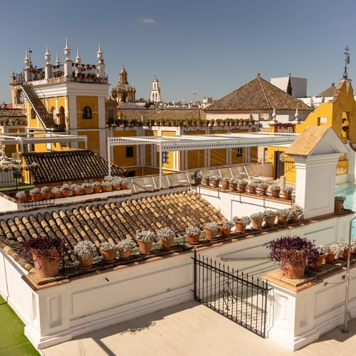 Rooftop pool and terrace with city views in the Juderia, Sevilla.