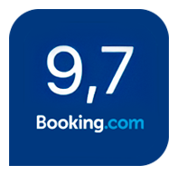 a blue booking.com icon with a 9.7 rating