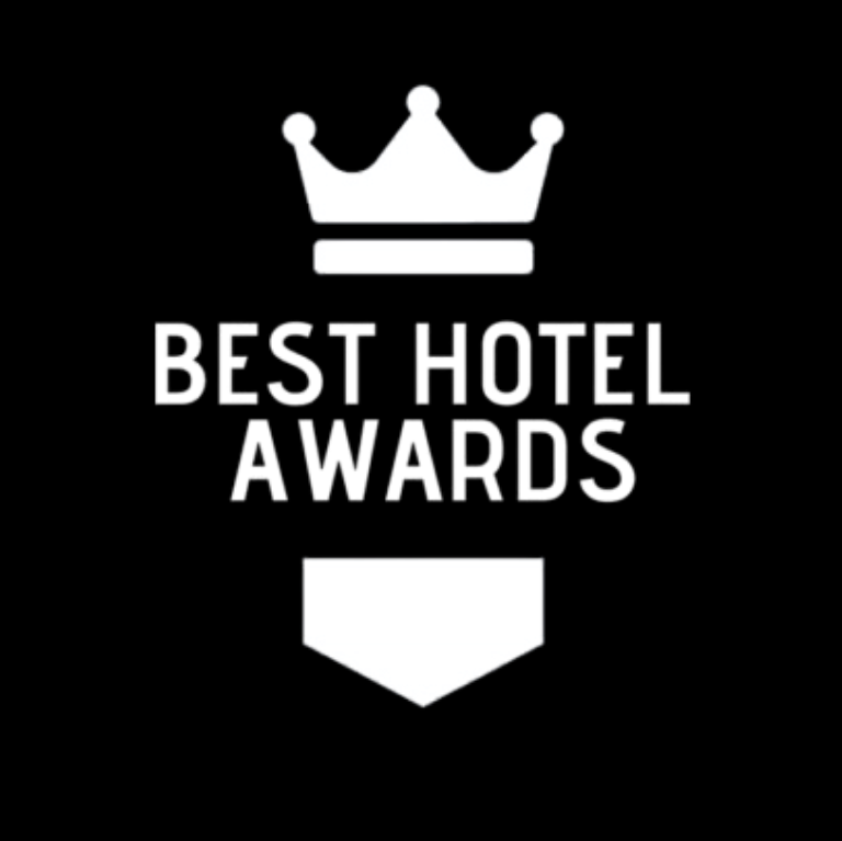 a logo for the best hotel awards with a crown