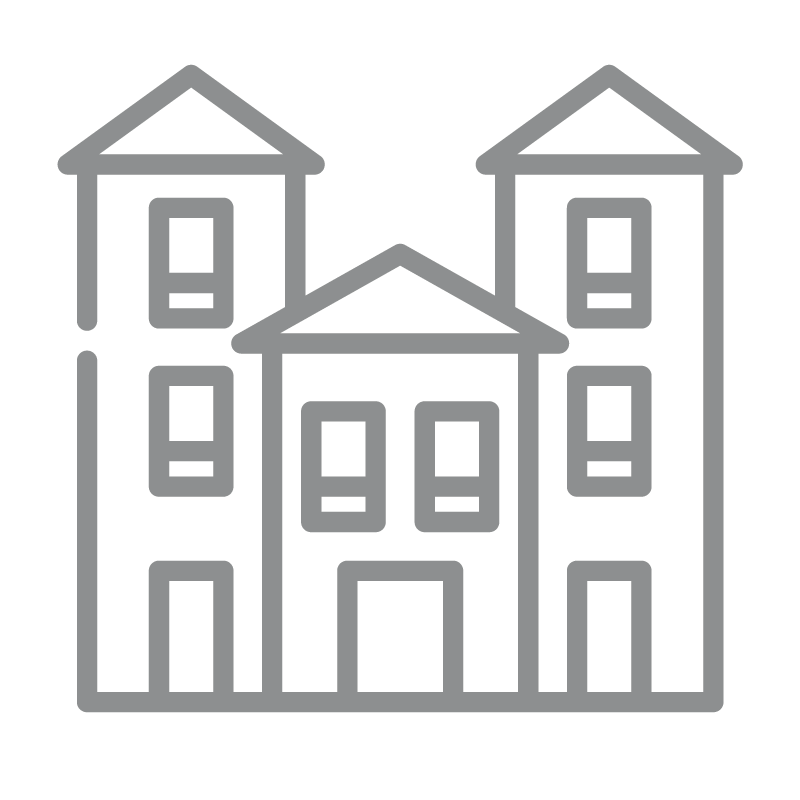 a line drawing of a house with a black background