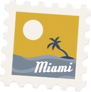 a stamp with a picture of a palm tree and the word miami on it