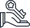an icon of a hand holding a key with a star on it