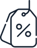 a blue icon of a tag with a percent sign on it .