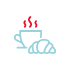 un icono de una taza de café y un cruasán en un círculo .