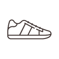 un icono de una zapatilla de deporte en un círculo blanco .